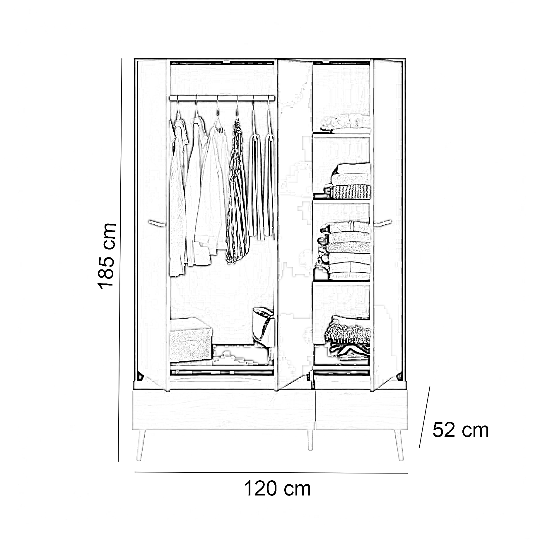 دولاب خشب ام دي اف، 120*52*185 سم