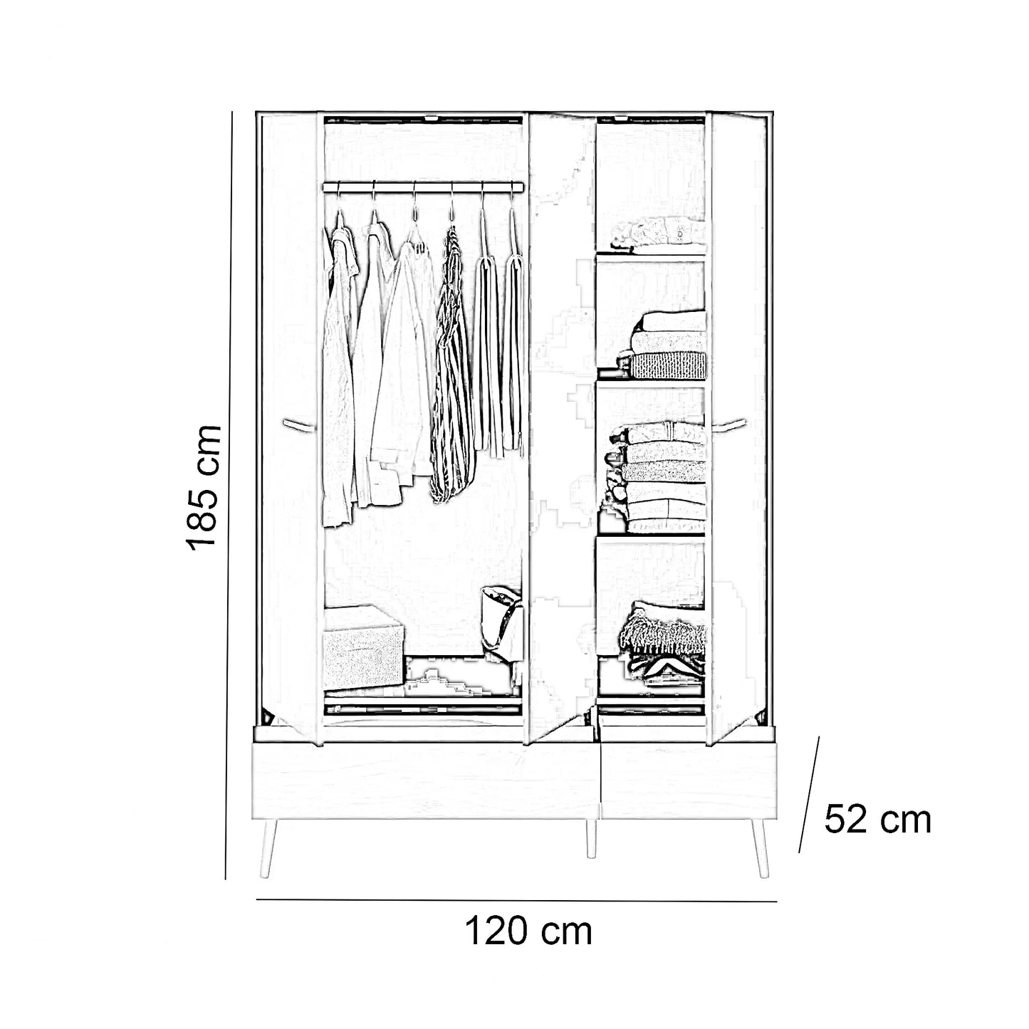 دولاب خشب ام دي اف، 120*52*185 سم