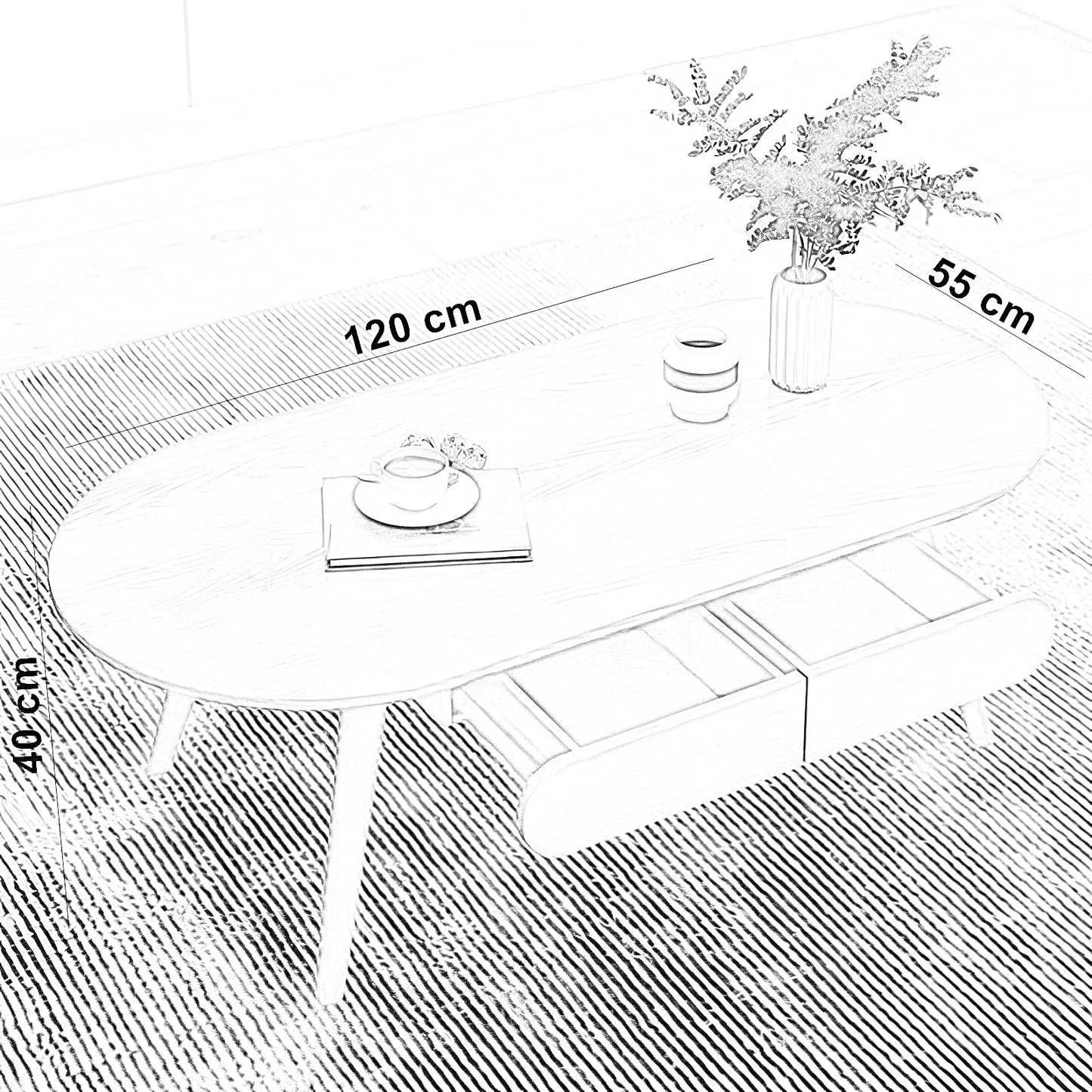 ترابيزة قهوة ام دي اف، 120*55*40 سم