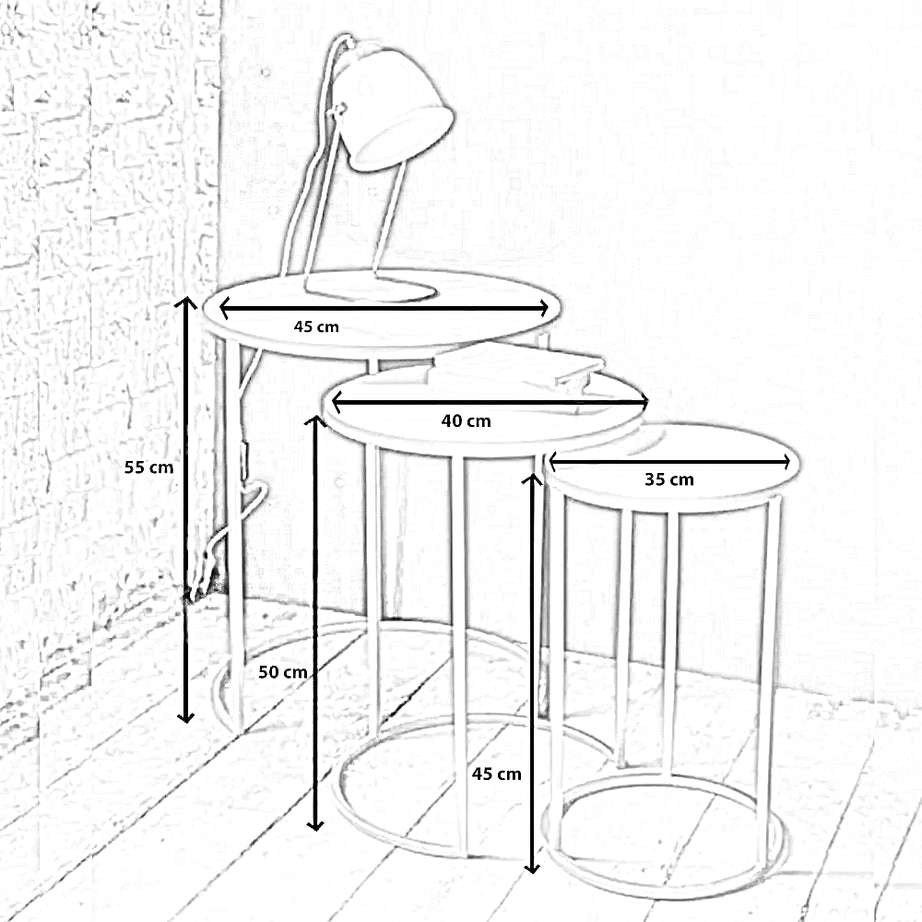 طقم ترابيزات جانبية متداخلة معدن بسطح رخام، 3 قطع