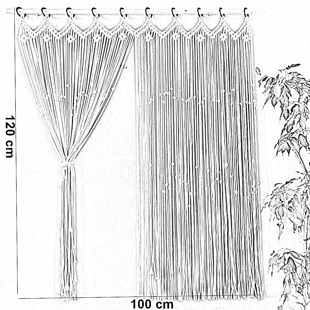 ستارة مكرمية خشب موسكي وقطن، 100*120 سم