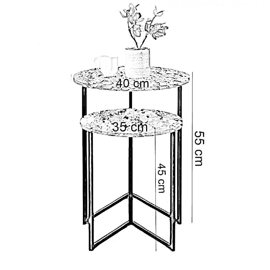 طقم ترابيزات جانبية مزدوجة معدن بسطح جرانيت، قطعتين