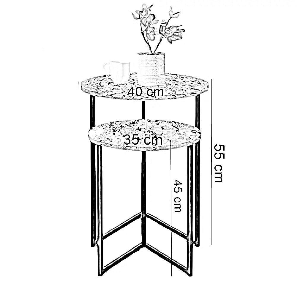 طقم ترابيزات جانبية مزدوجة معدن بسطح جرانيت، قطعتين