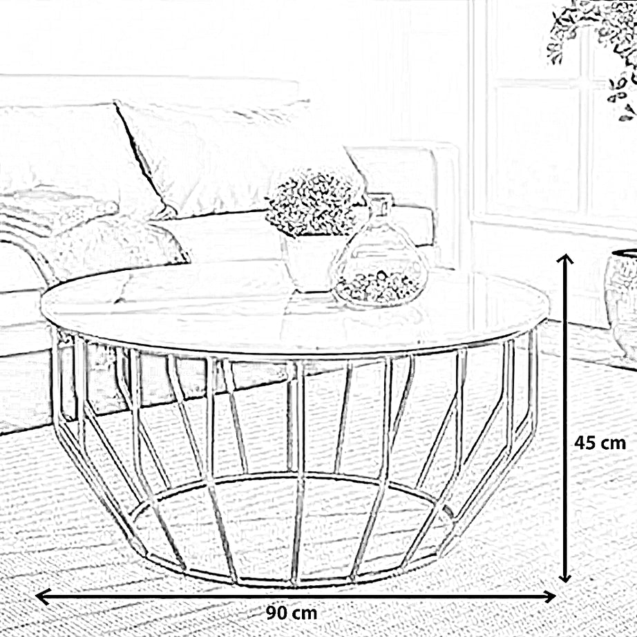 ترابيزة قهوة ستيل بسطح رخام، 90*90*45 سم