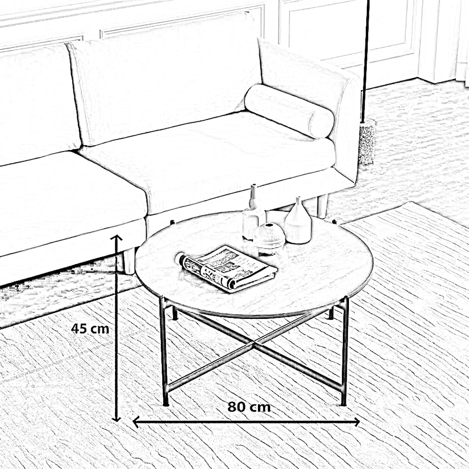 ترابيزة قهوة ستيل بسطح خشب، 80*80*45 سم