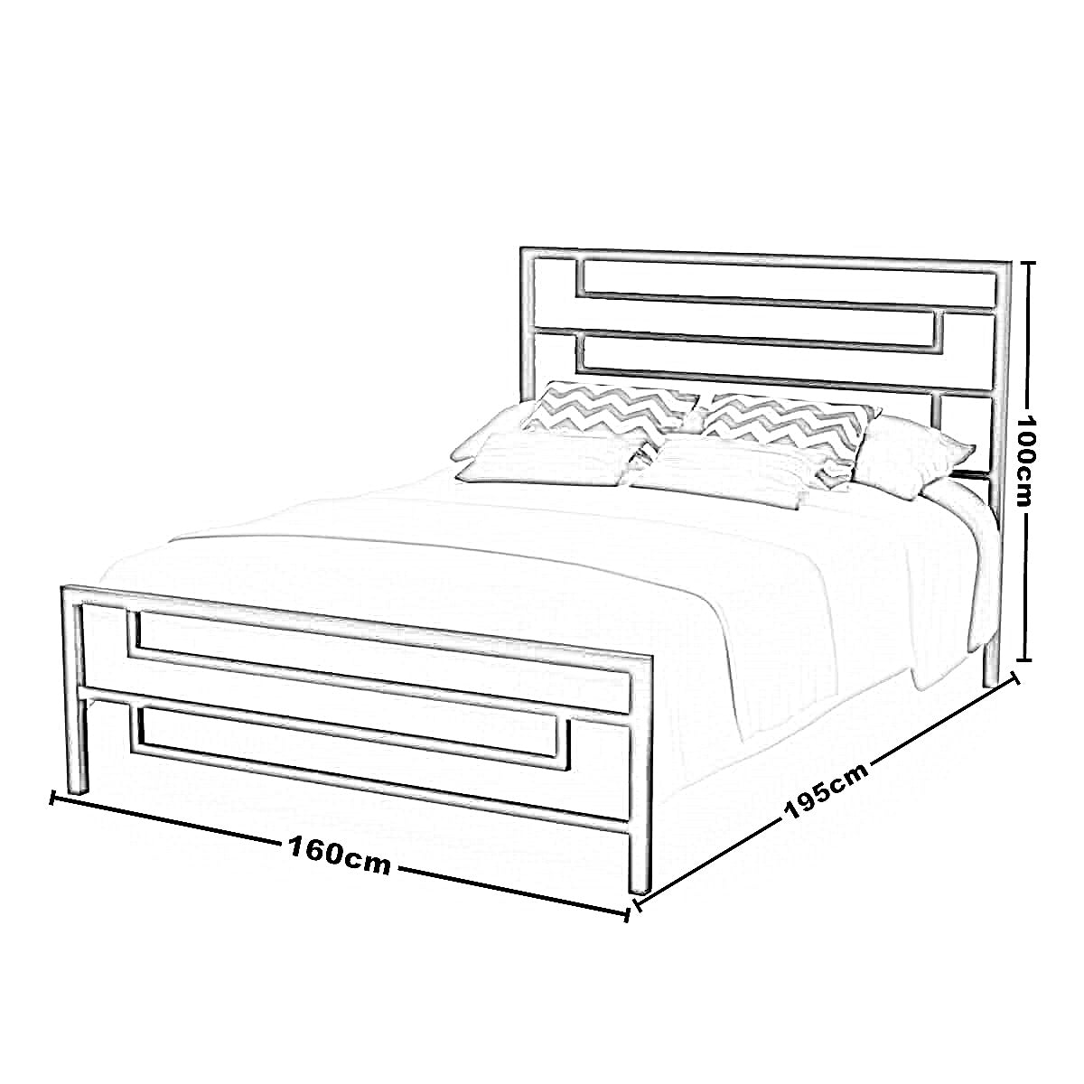 سرير كينج معدن و خشب طبيعي، 160*195*100 سم