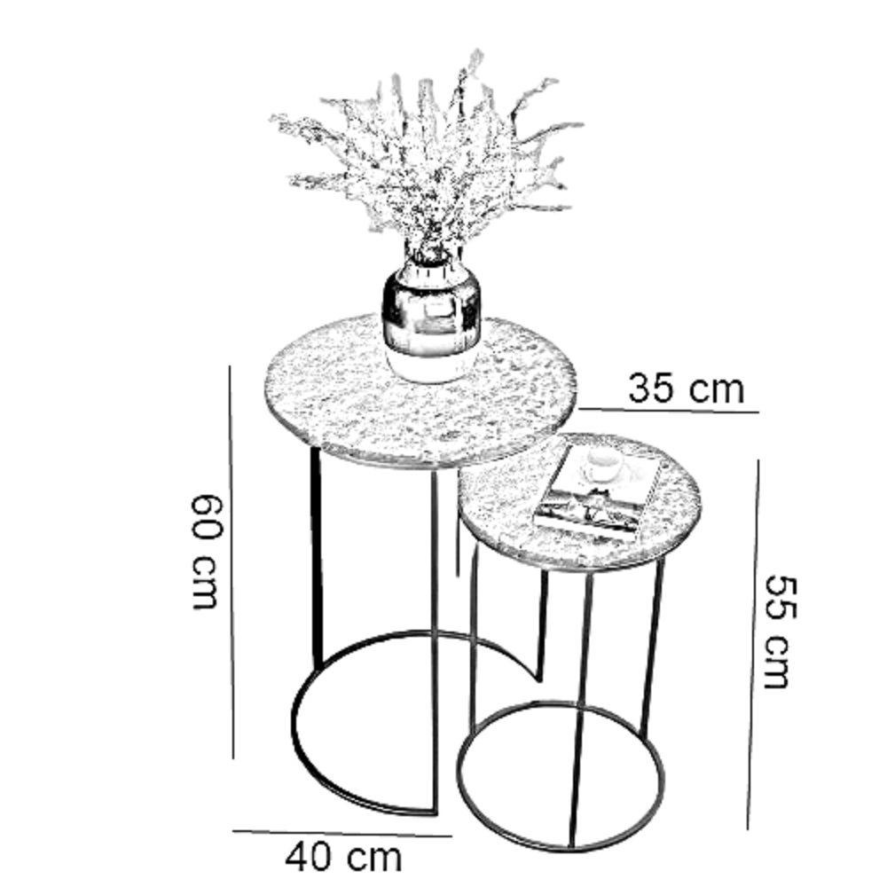 طقم ترابيزة جانبية متداخلة بسطح جرانيت، قطعتين