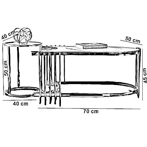 طقم ترابيزات قهوة متداخلة ستيل بسطح زجاج، قطعتين