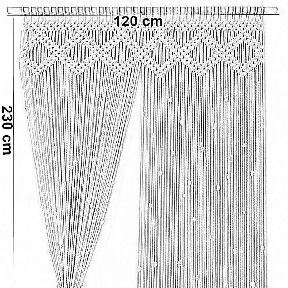 ستارة مكرمية خشب موسكي وقطن، 120*230 سم