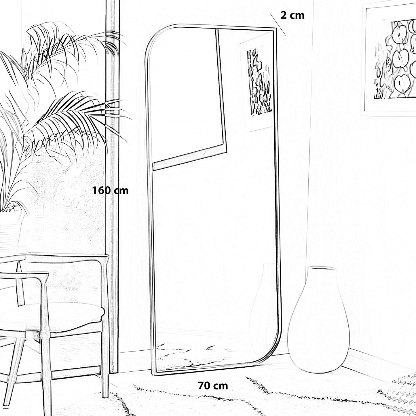 مرايا بإطار خشب ام دي اف، 50*2*160 سم