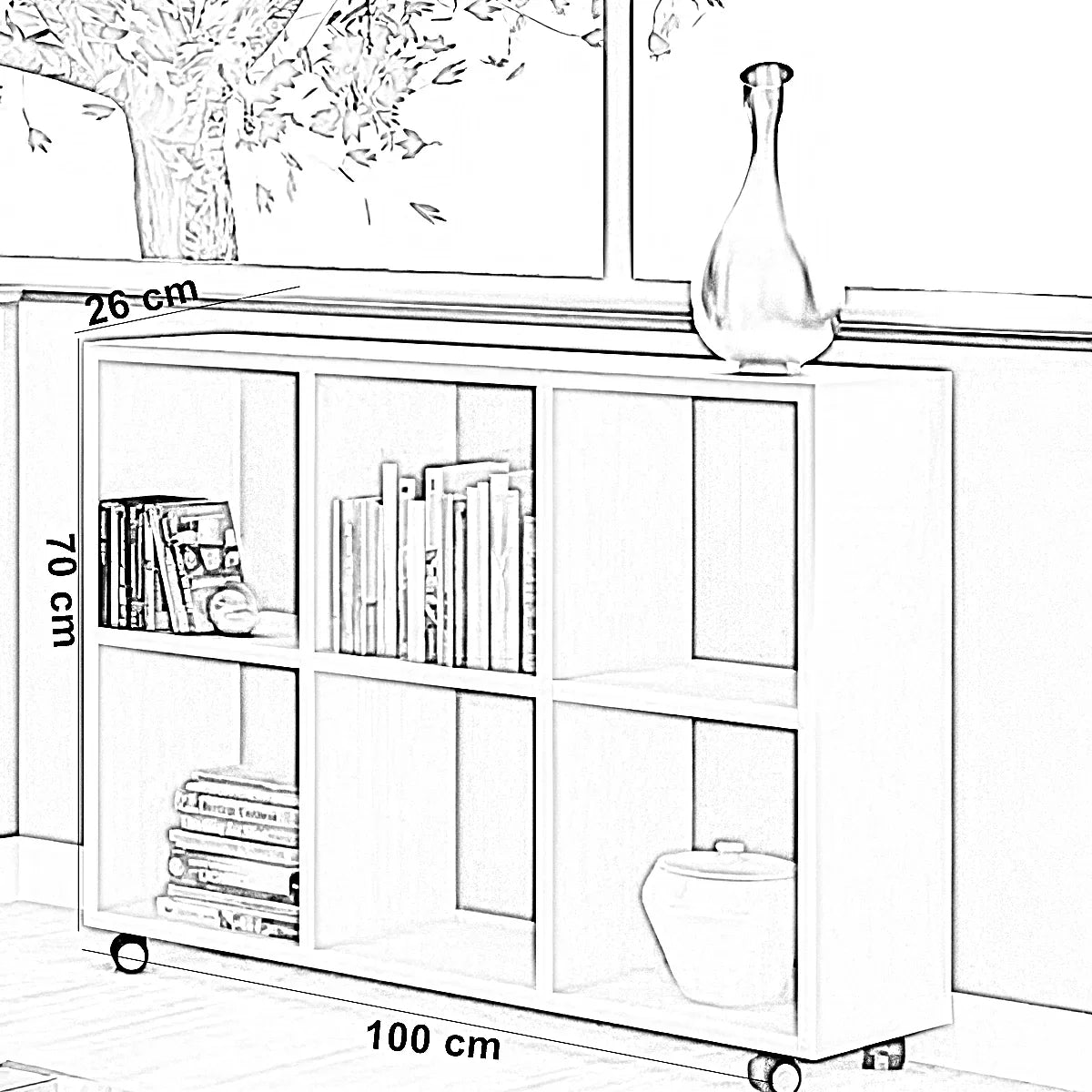 وحدة تخزين مكتبية متحركة ام دي اف، 100*26*70 سم
