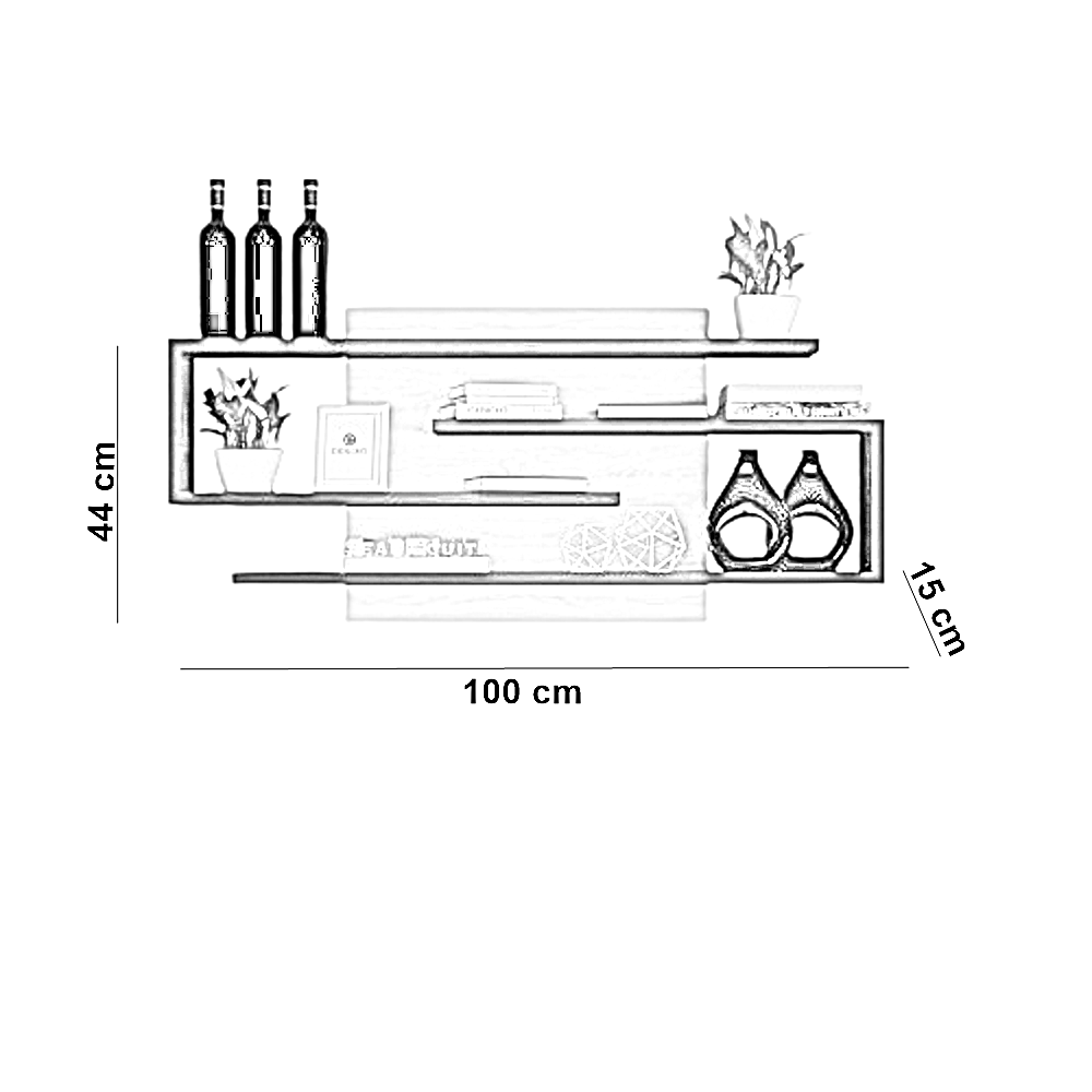 وحدة أرفف حائط ام دي اف، 100*15*44 سم