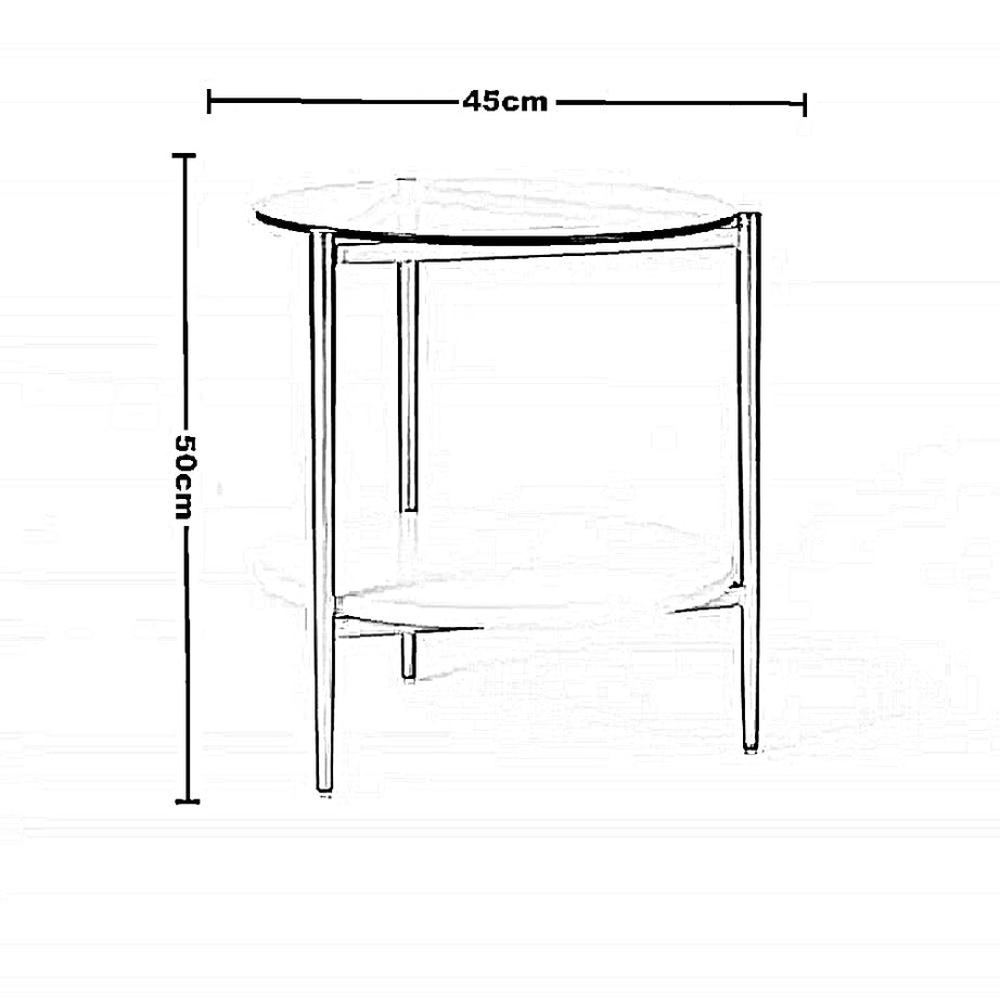 ترابيزة جانبية ستيل بسطح زجاج، 45*45*50 سم