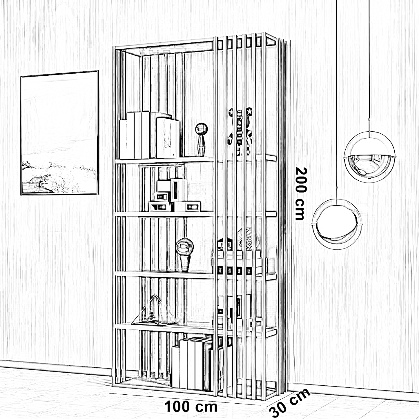 وحدة أرفف ستيل و ام دي اف، 100*30*200 سم