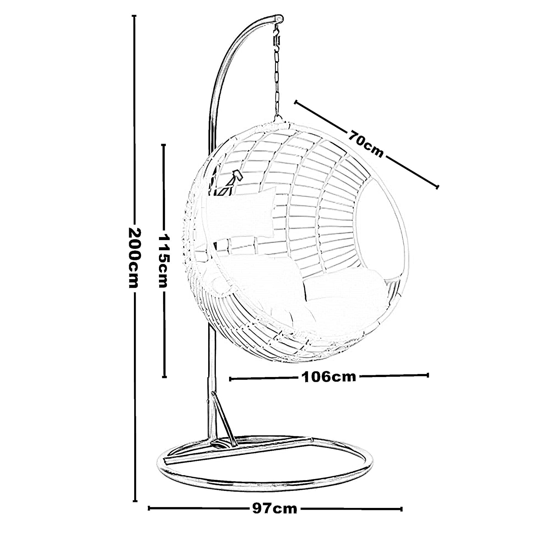 أرجوحة معدن و راتان، 106*70*115 سم