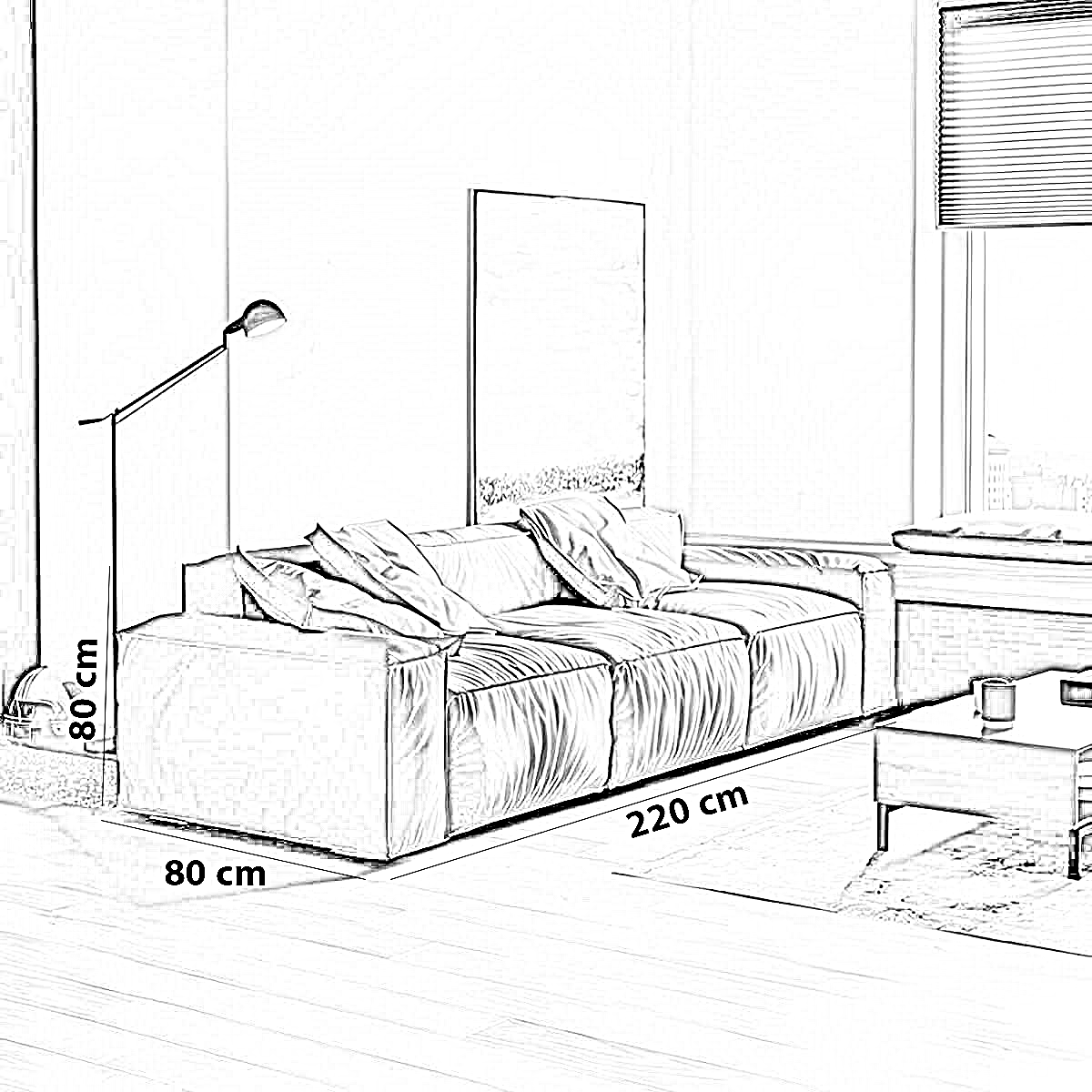 كنبة خشب زان، 220*80*80 سم