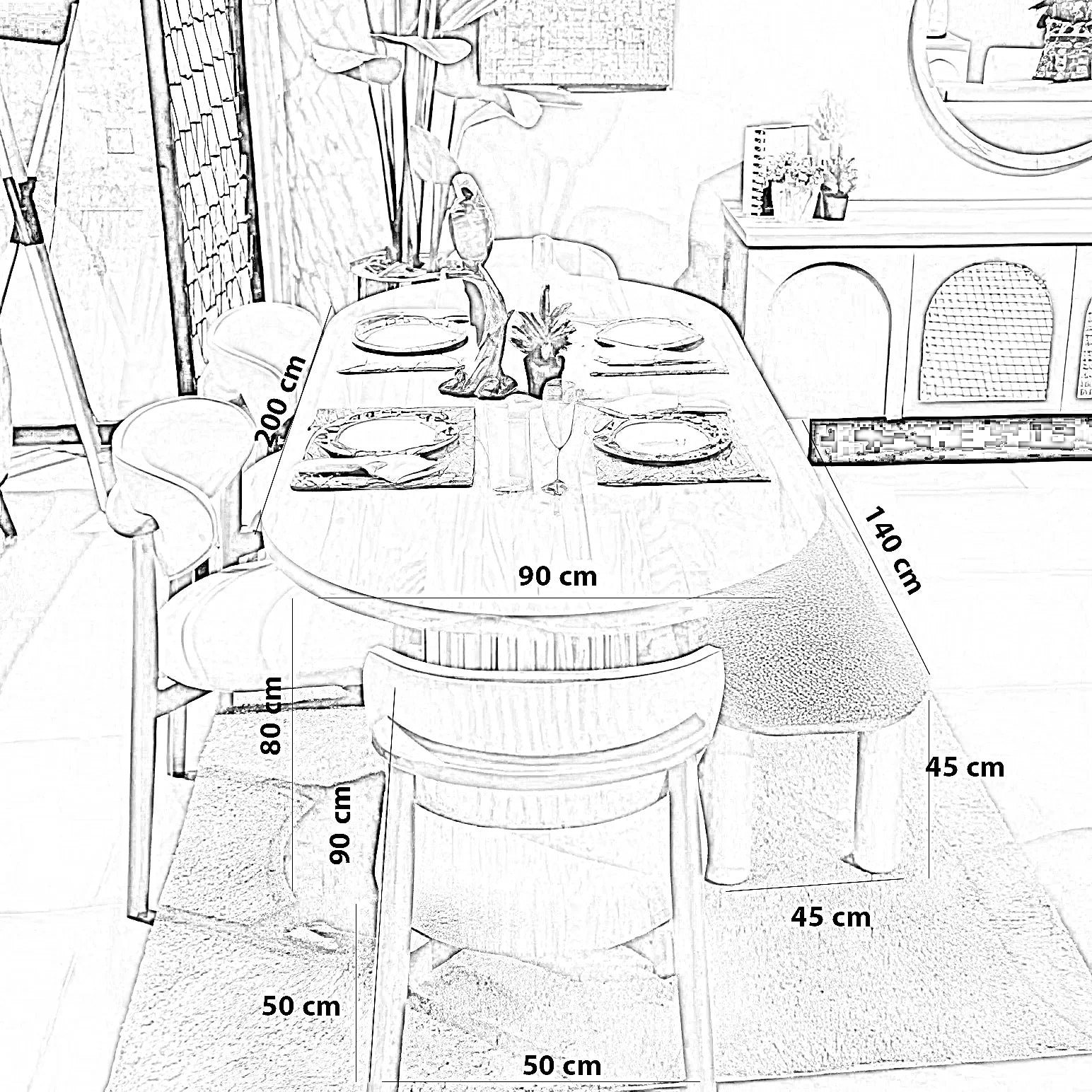 طقم سفرة خشب زان و كونتر، 7 قطع