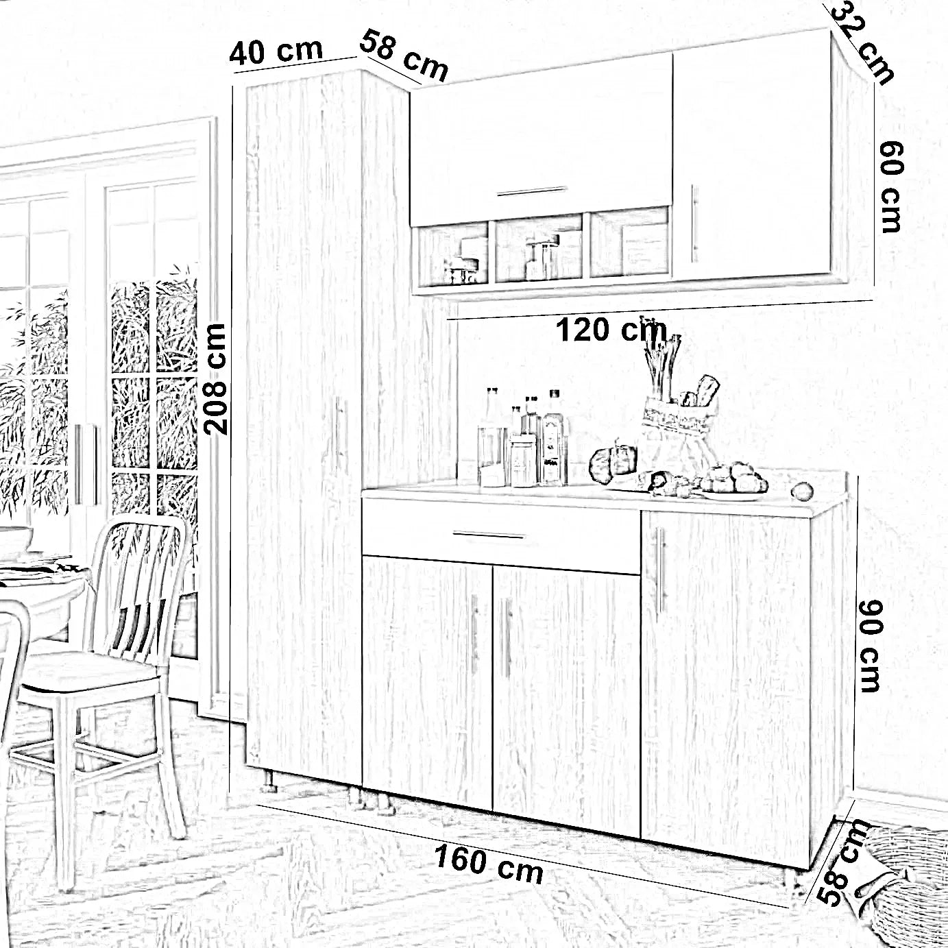 مطبخ خشب ام دي اف، 3 قطع