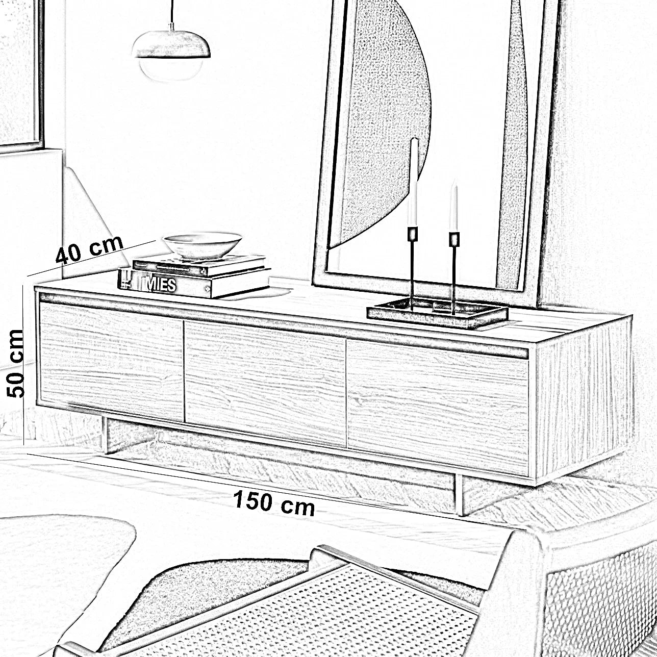 ترابيزة تليفزيون خشب كونتر، 150*40*50 سم