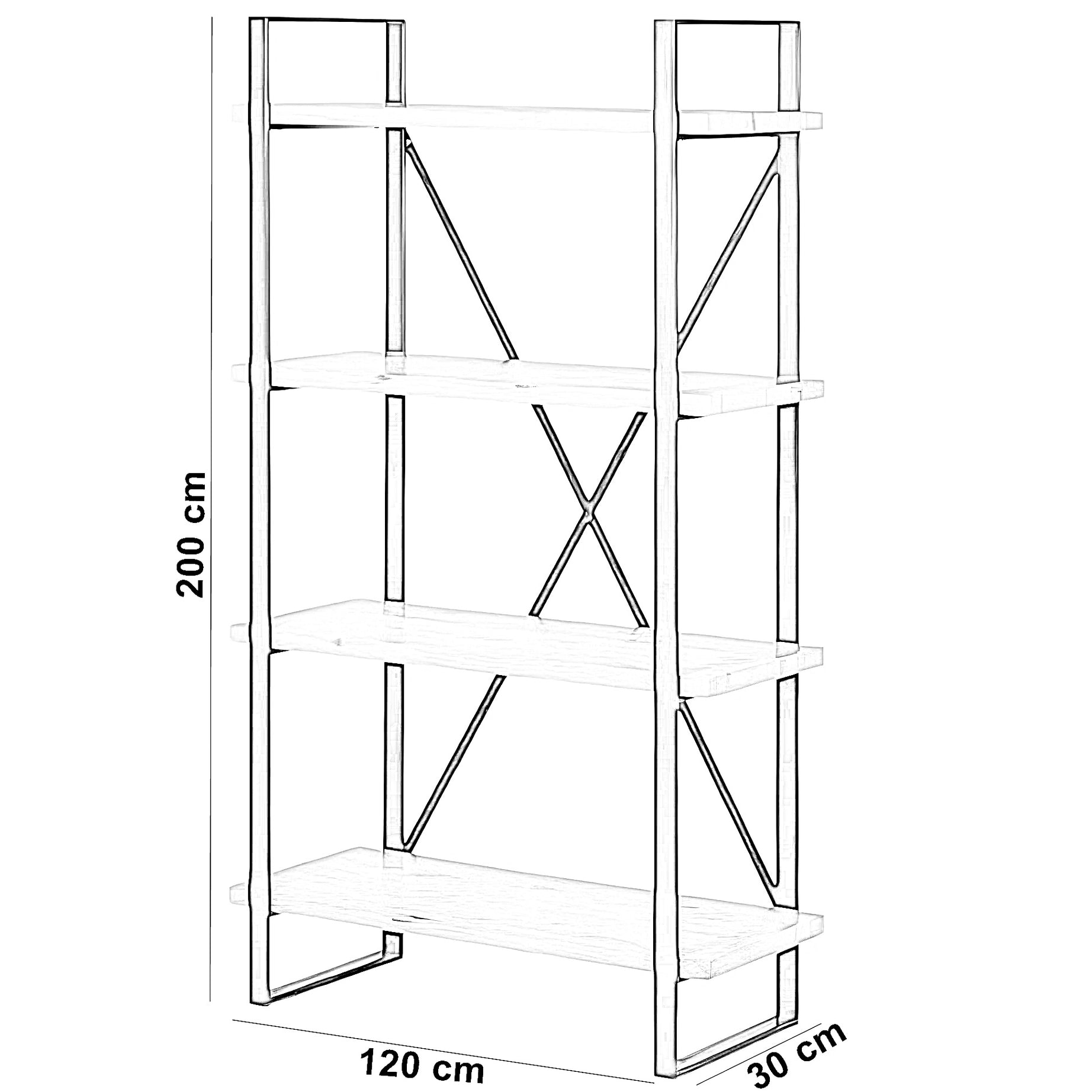 وحدة أرفف معدن و خشب، 120*30*200 سم