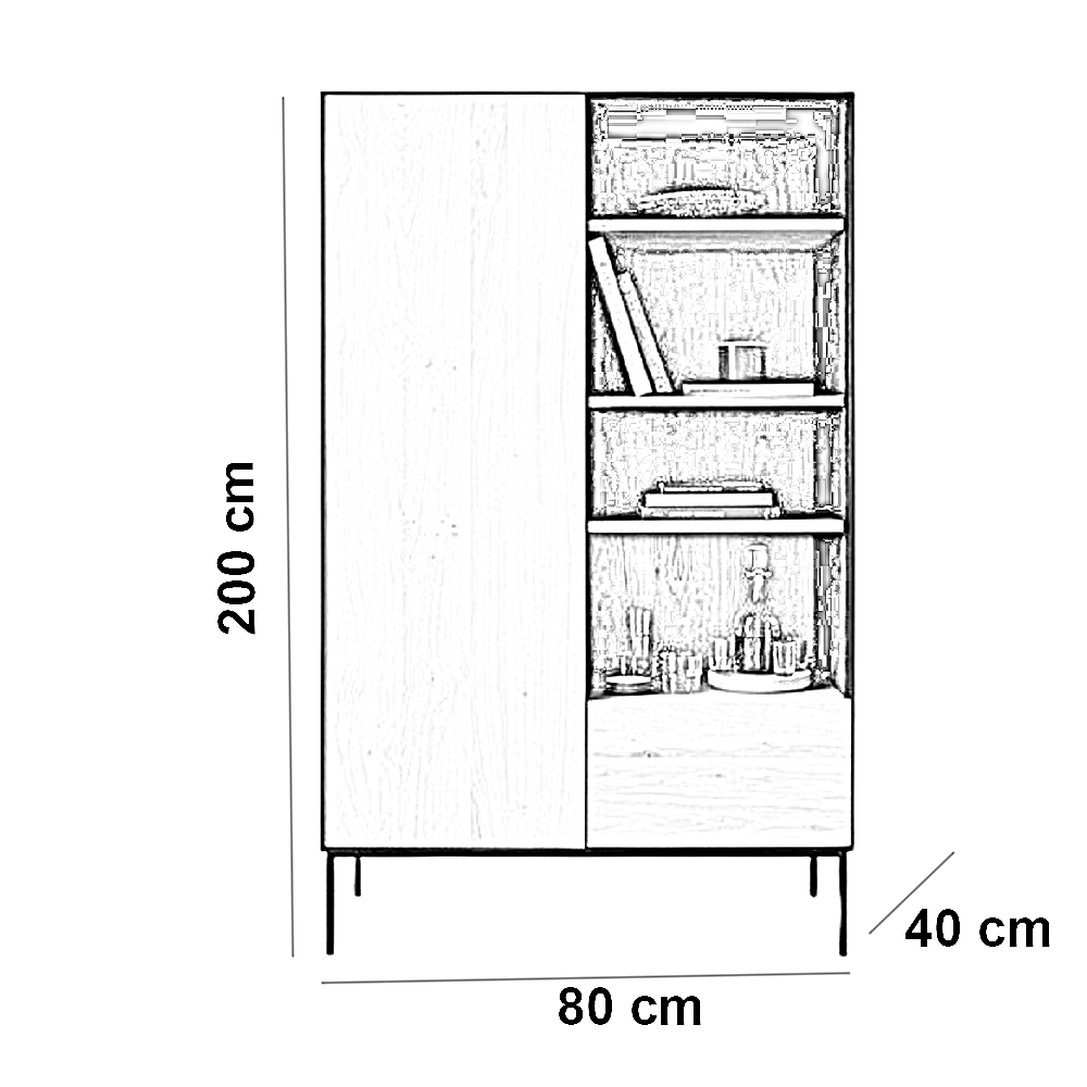 وحدة تخزين خشب ام دي اف، 80*40*200 سم