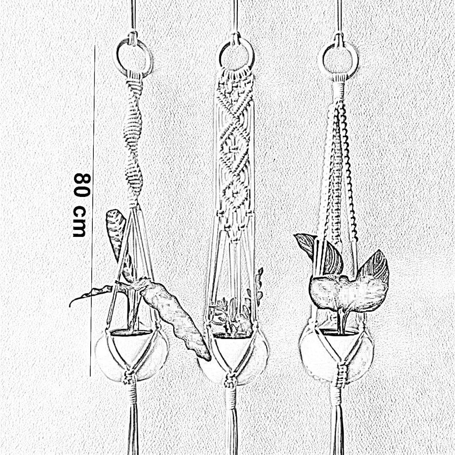 طقم حامل اواني زرع مكرمية قطن، 80 سم - 3 قطع