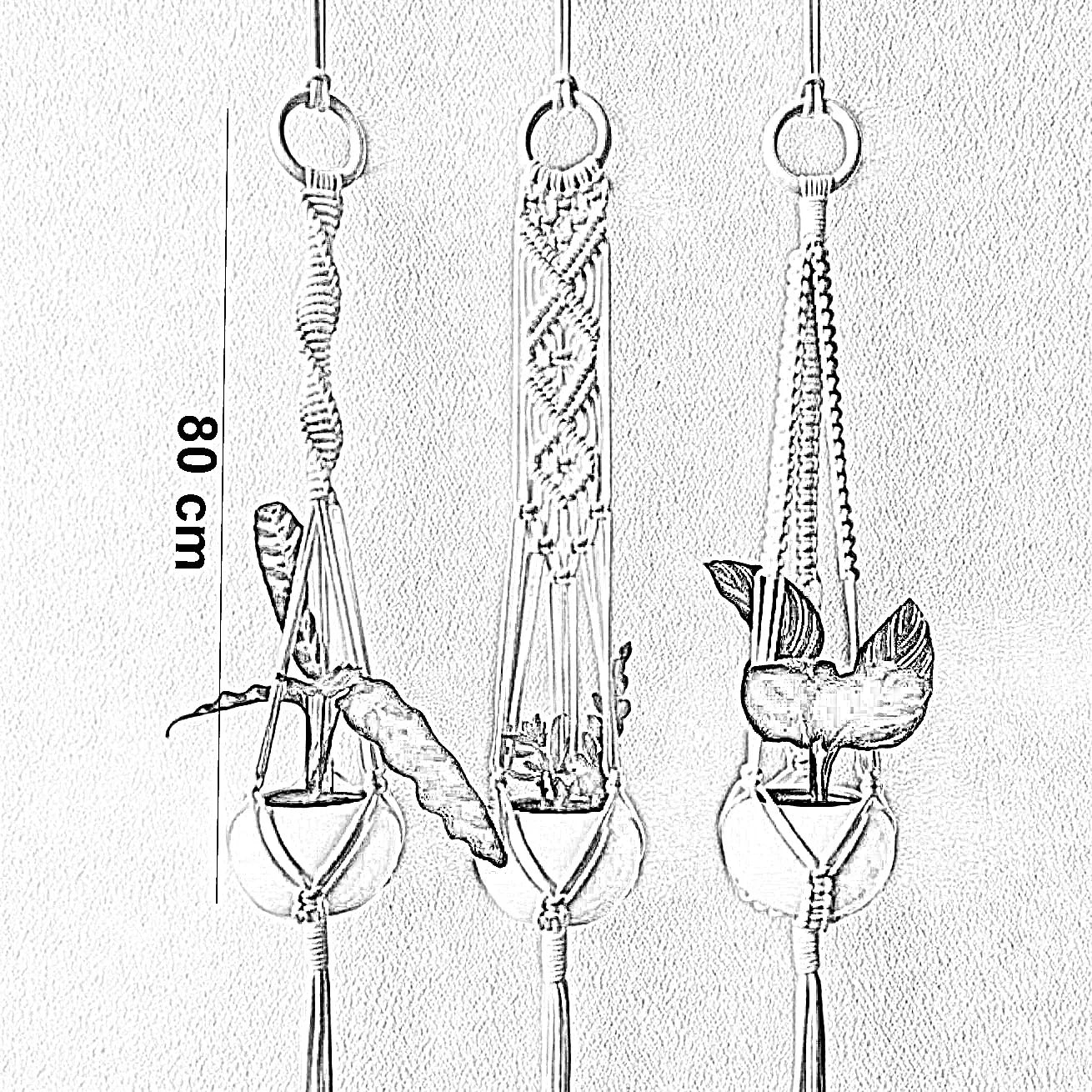 طقم حامل اواني زرع مكرمية قطن، 80 سم - 3 قطع