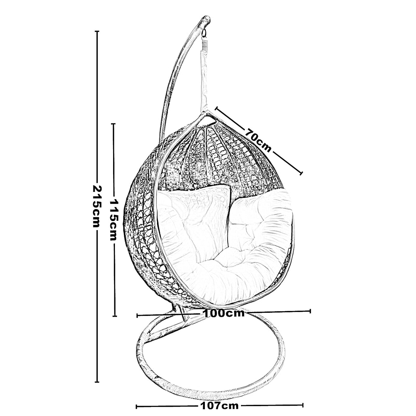 أرجوحة معدن و راتان، 100*70*115 سم