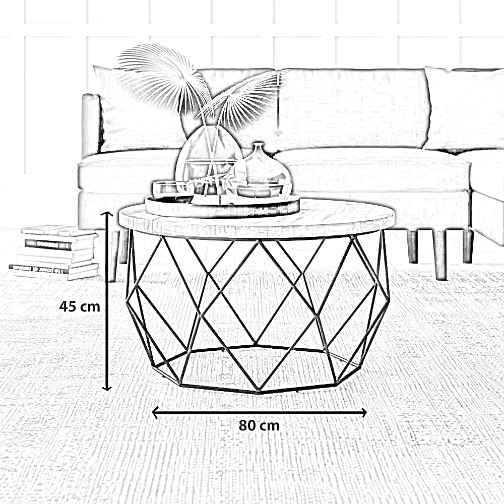 ترابيزة قهوة ستيل بسطح خشب، 80*80*45 سم