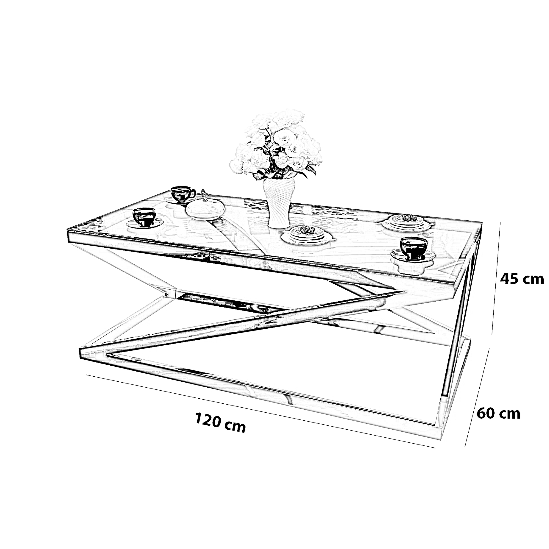 ترابيزة قهوة بسطح زجاج، 120*60*45 سم