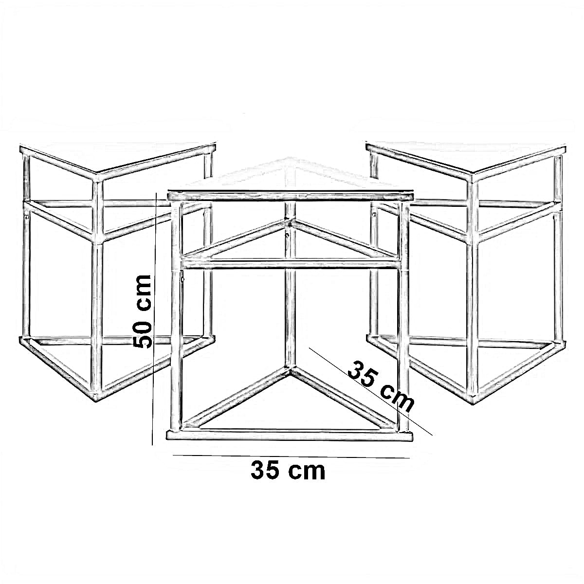ترابيزة قهوة قابلة للتعديل ستيل بسطح زجاج، 3 قطع