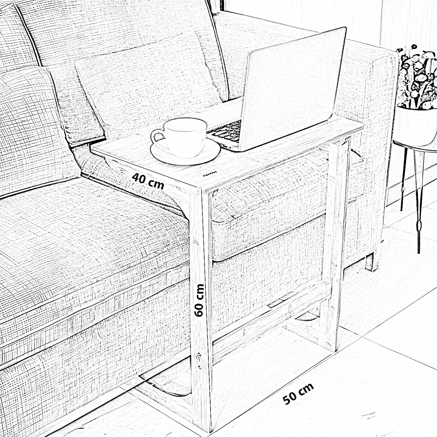 ترابيزة جانبية خشب كونتر وموسكي، 50*40*60 سم