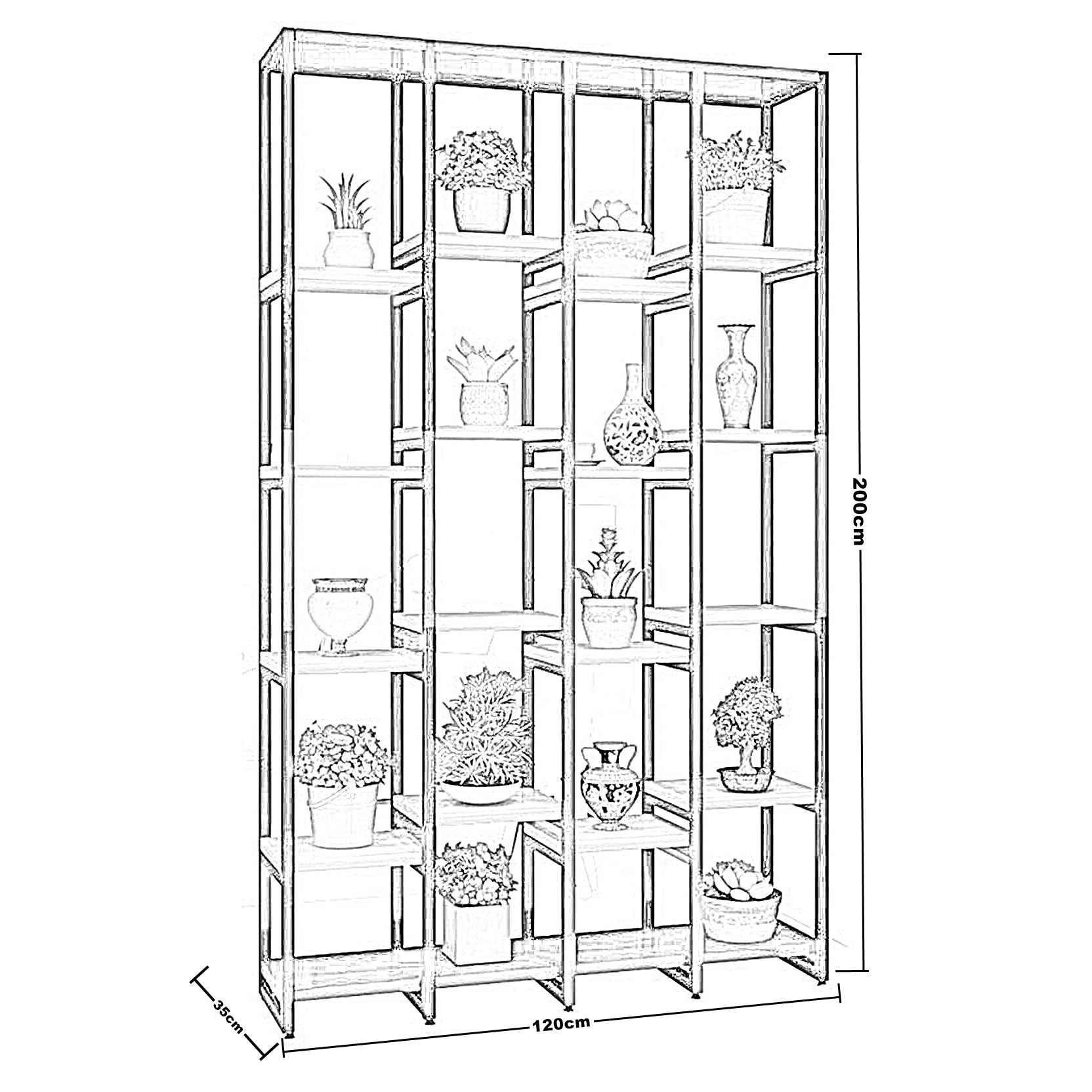 وحدة أرفف خشب ام دي اف، 120*35*200 سم