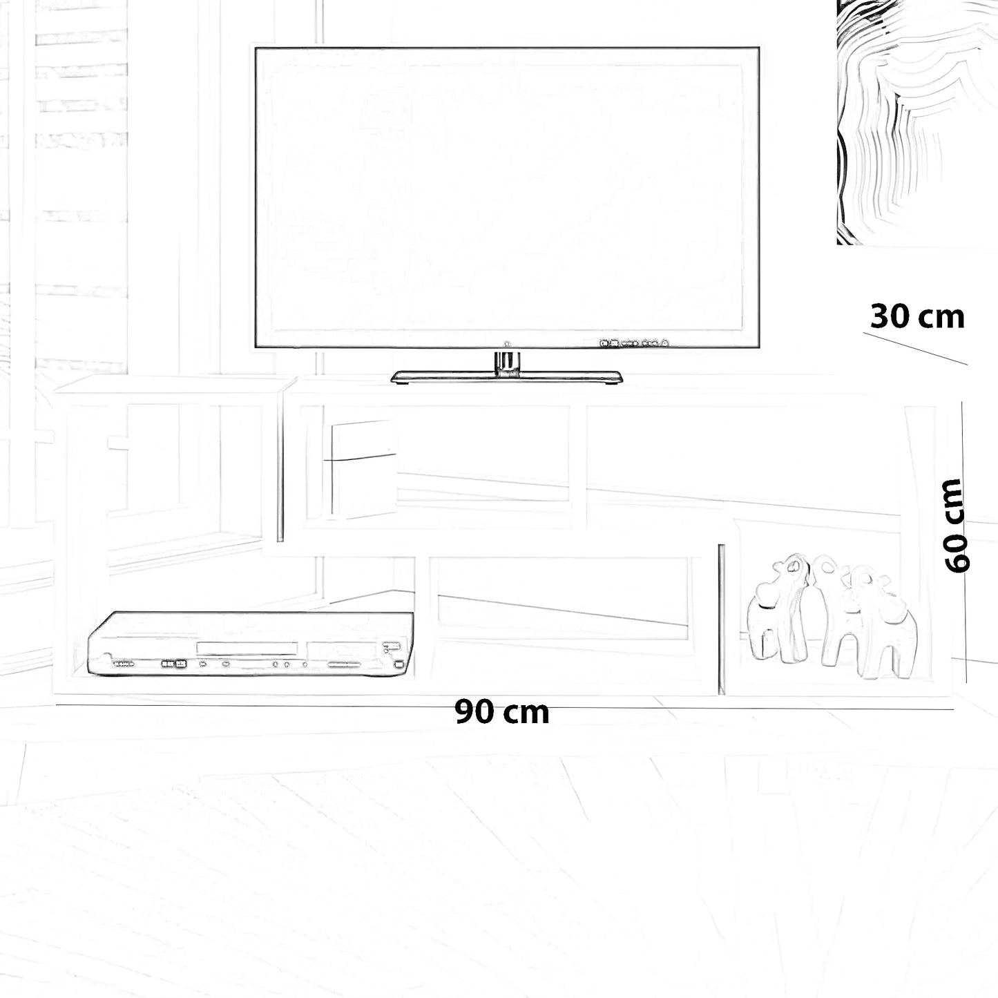 ترابيزة تليفزيون ام دي اف، 90*30*60 سم