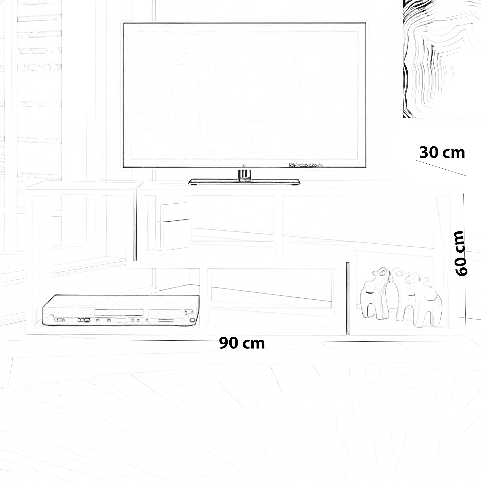ترابيزة تليفزيون ام دي اف، 90*30*60 سم