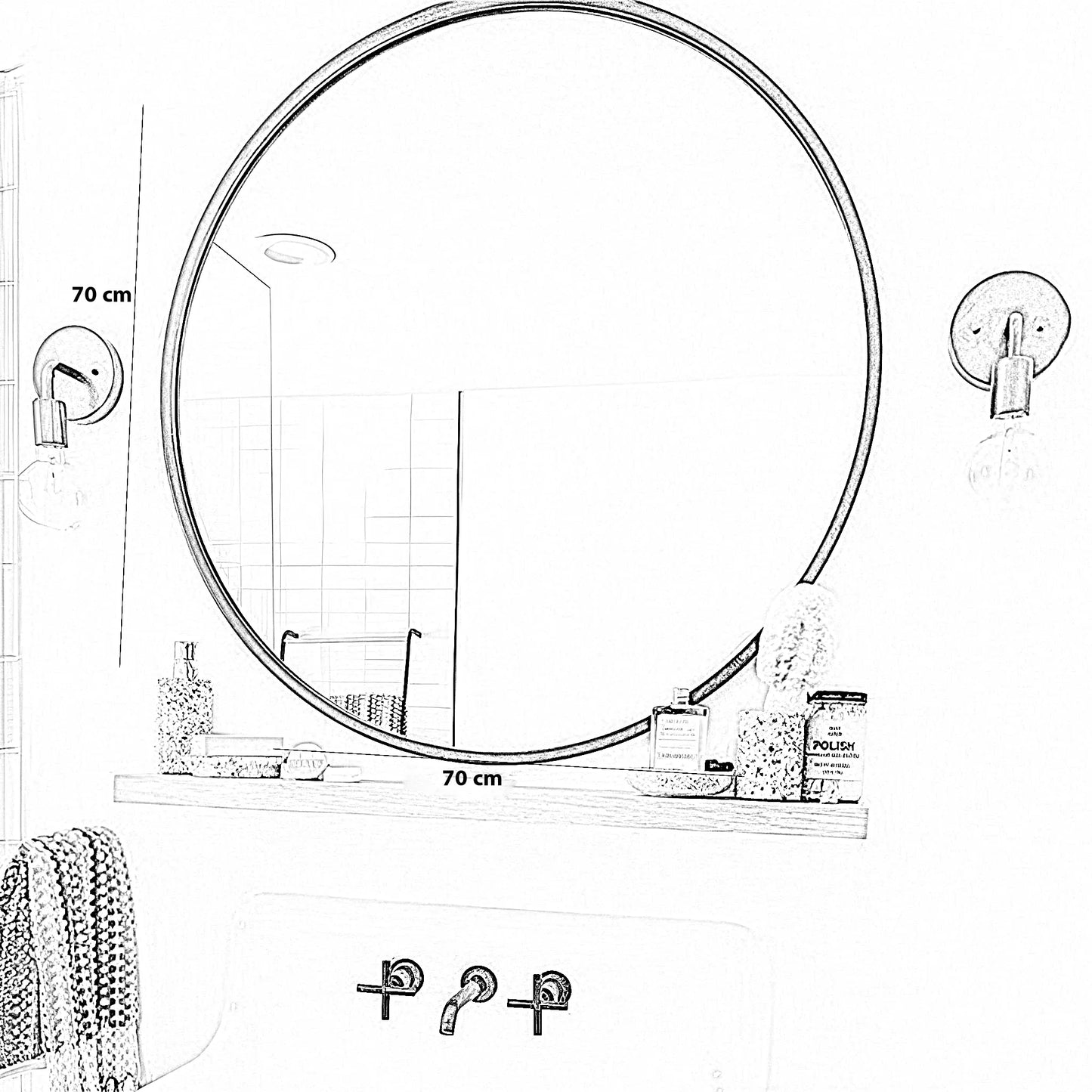 مرايا حائط بإطار خشب، 70*70 سم