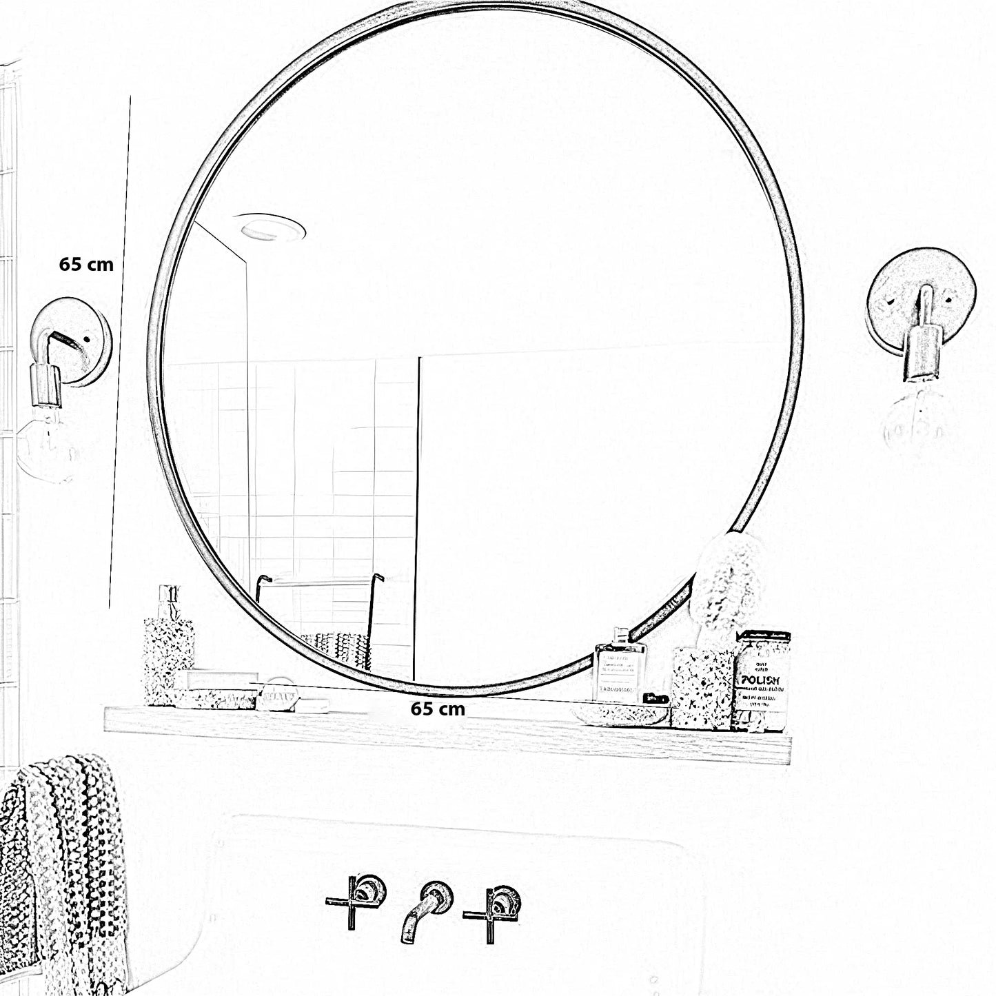 مرايا حائط بإطار خشب، 65*65 سم