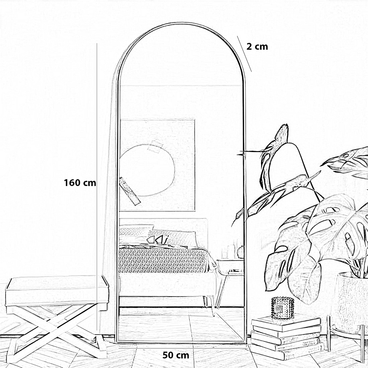 مرايا بإطار خشب، 50*2*160 سم