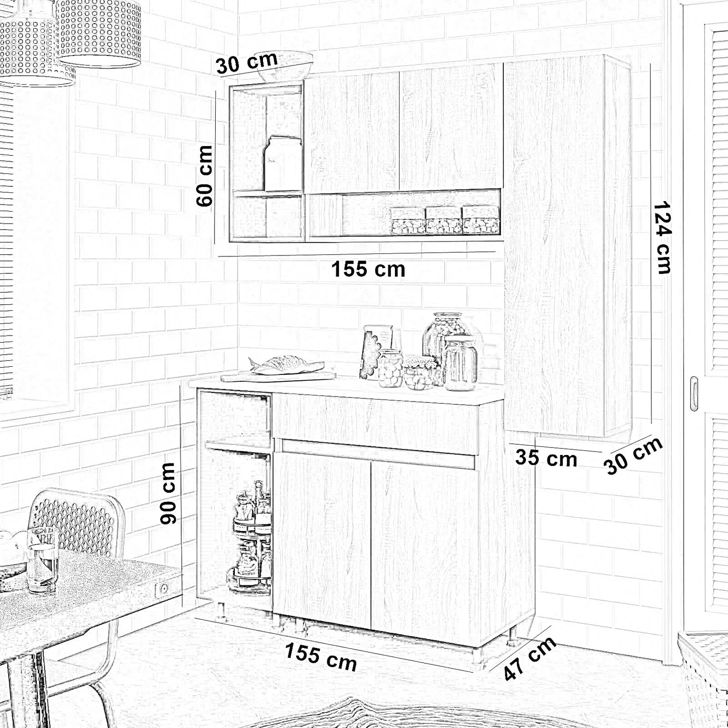 مطبخ ام دي اف، 3 قطع