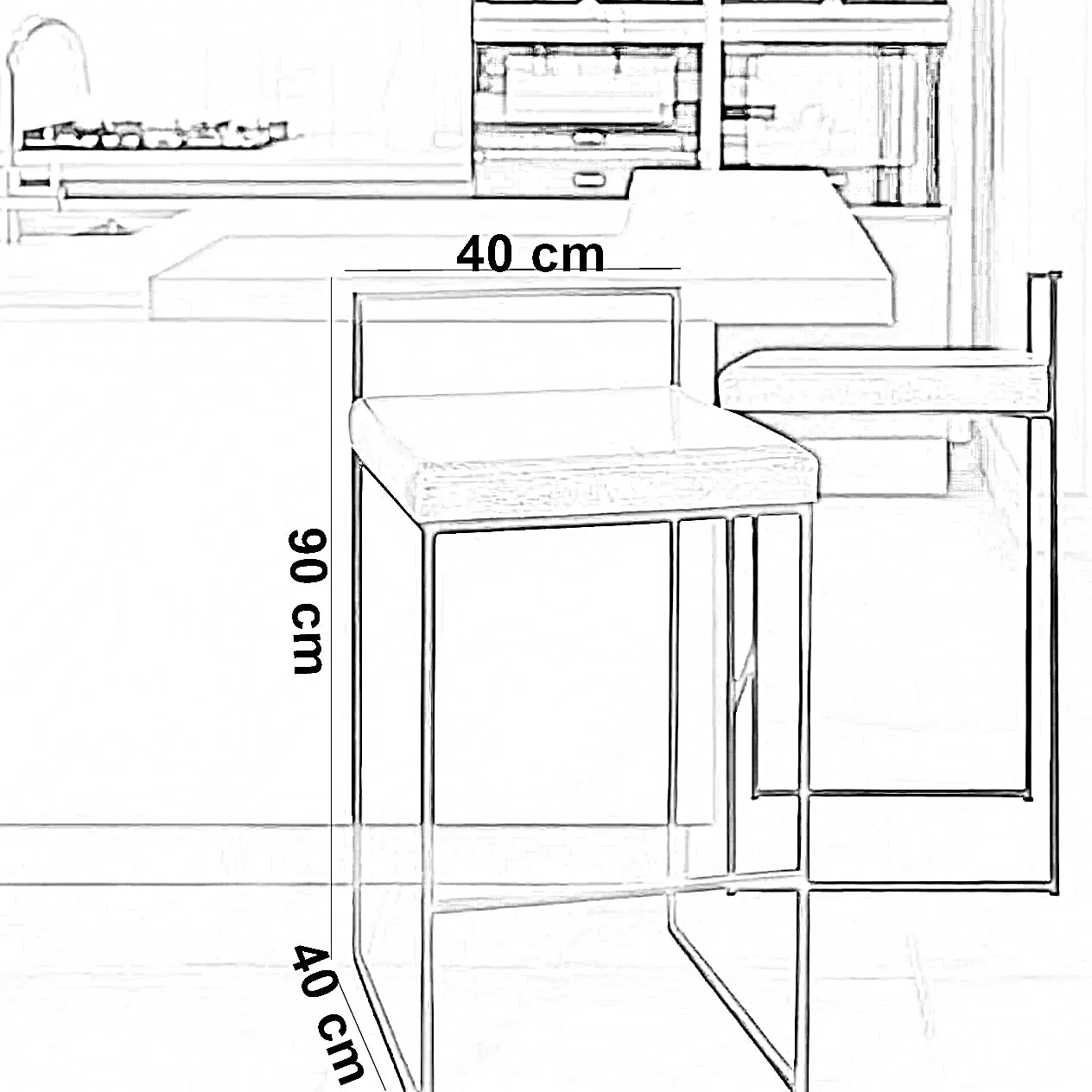 كرسي بار ستيل و جلد، 40*40*90 سم