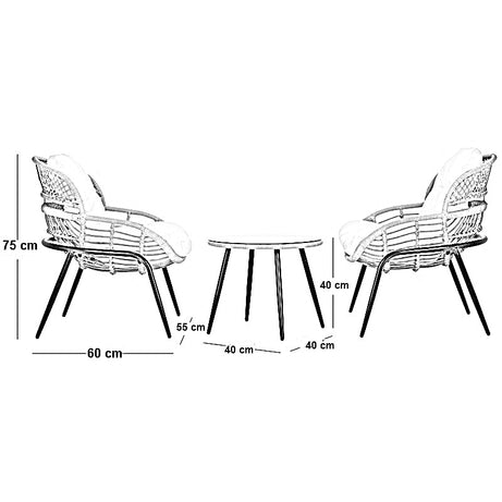 طقم خارجي ستيل و راتان، 3 قطع