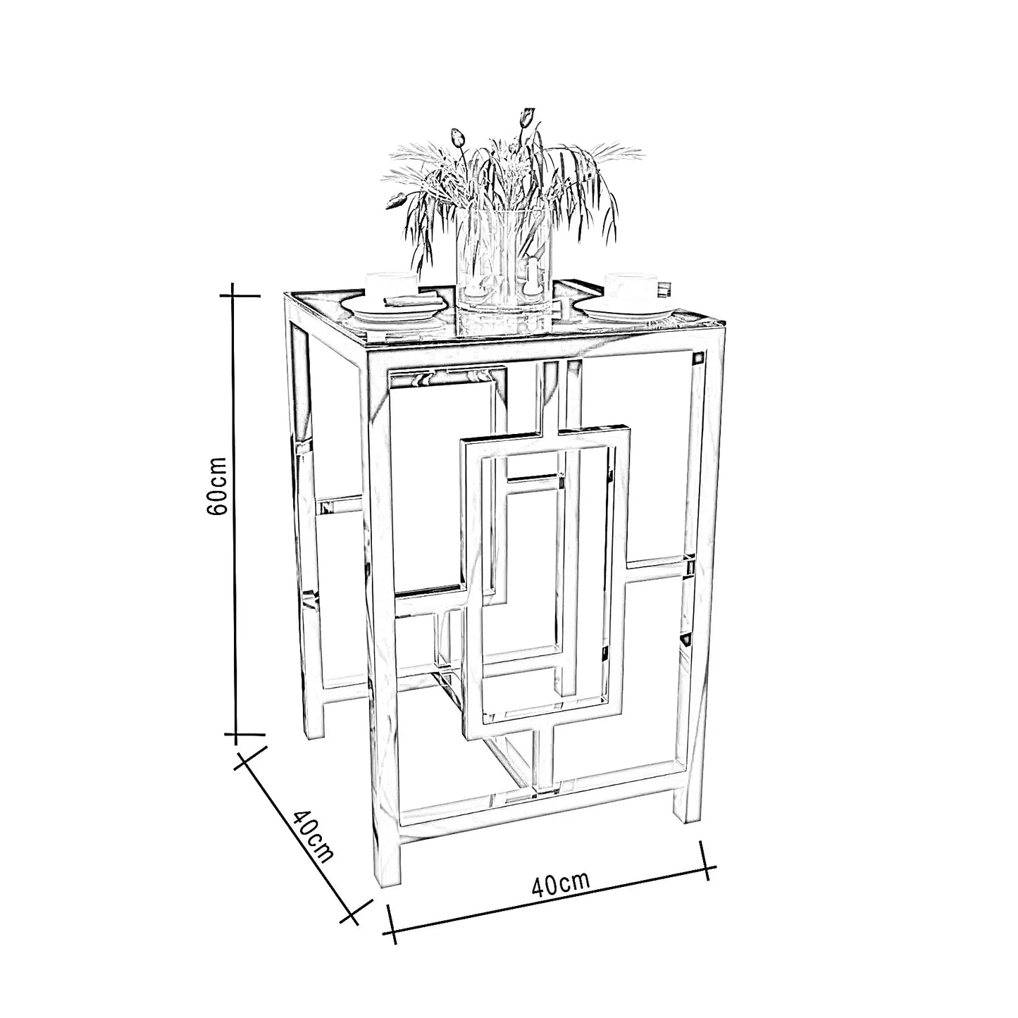 ترابيزة جانبية ستيل بسطح زجاج، 40*40*60 سم