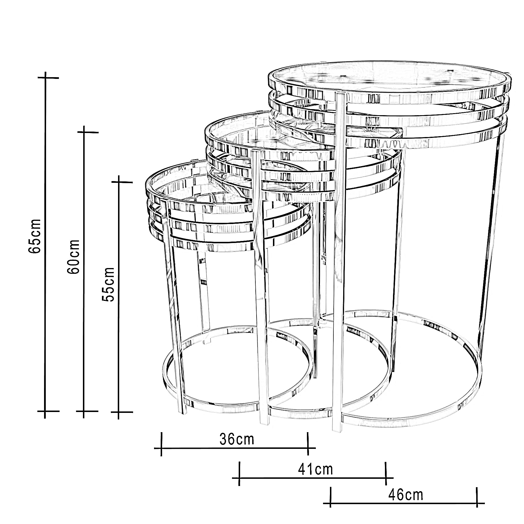 طقم ترابيزات جانبية متداخلة ستيل بسطح زجاج، 3 قطع