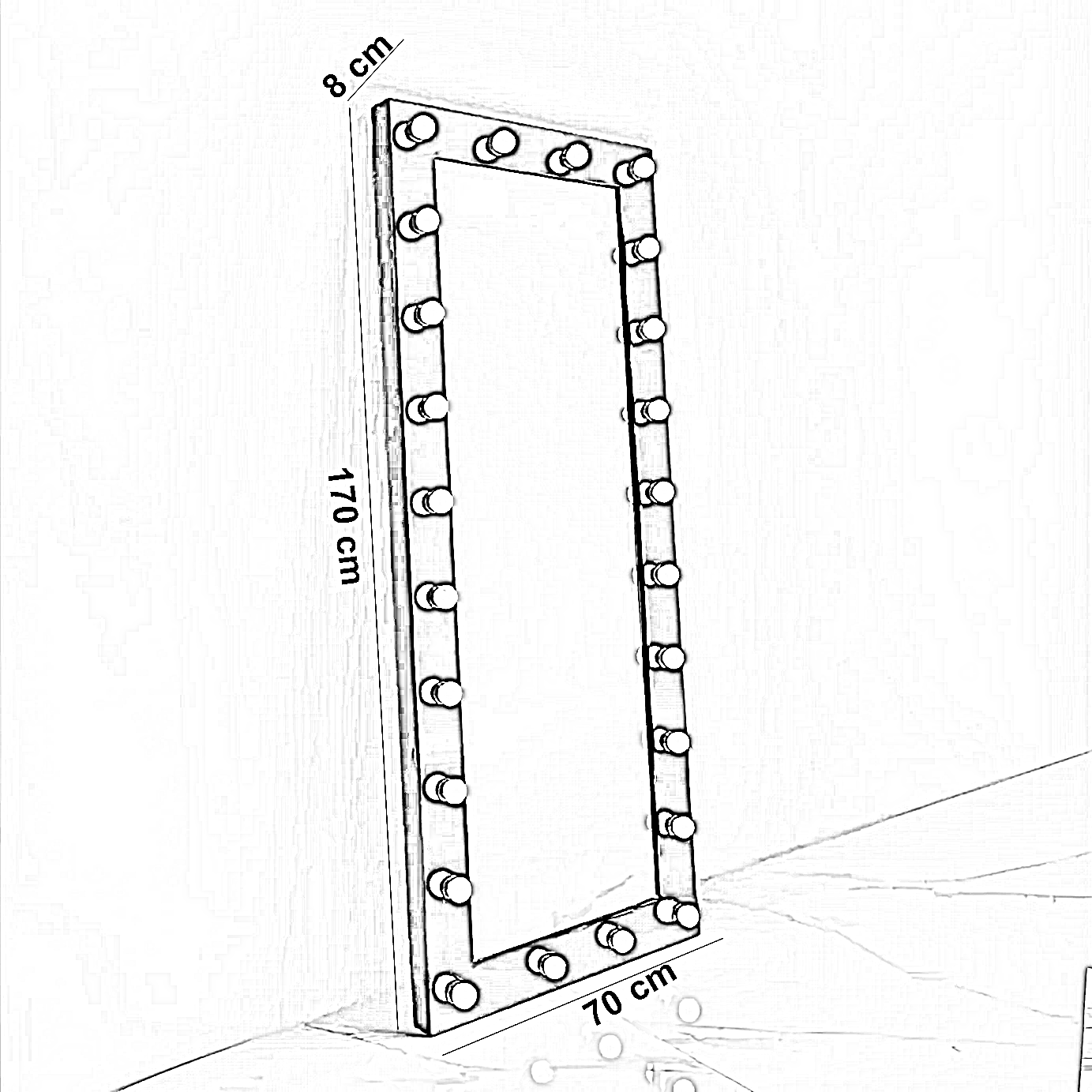 مرايا بإطار خشب، 70*8*170 سم