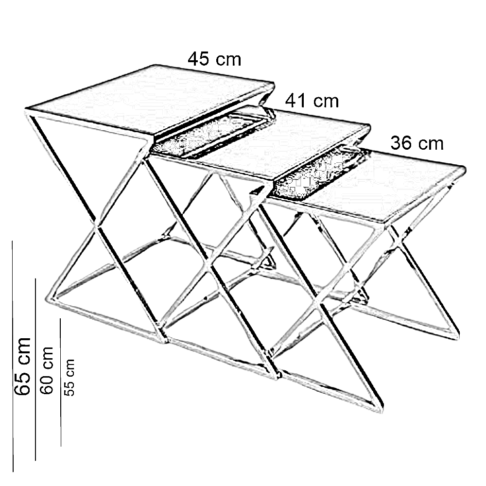 طقم ترابيزات جانبية متداخلة ستيل بسطح زجاج، 3 قطع
