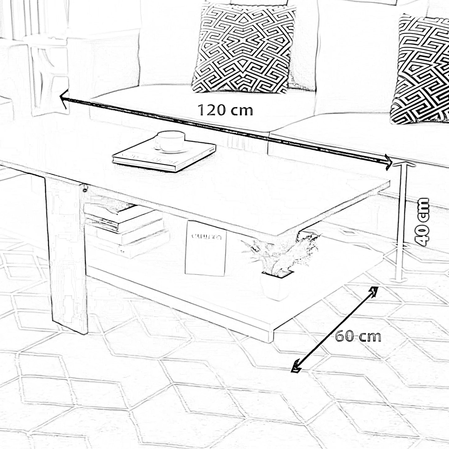 ترابيزة قهوة ام دي اف، 120*60*40 سم