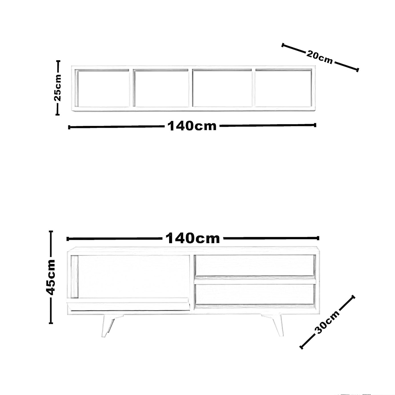 ترابيزة تليفزيون ام دي اف، قطعتين