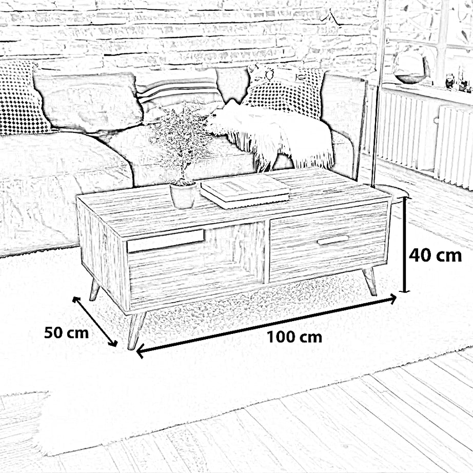 ترابيزة قهوة ام دي اف، 100*50*40 سم