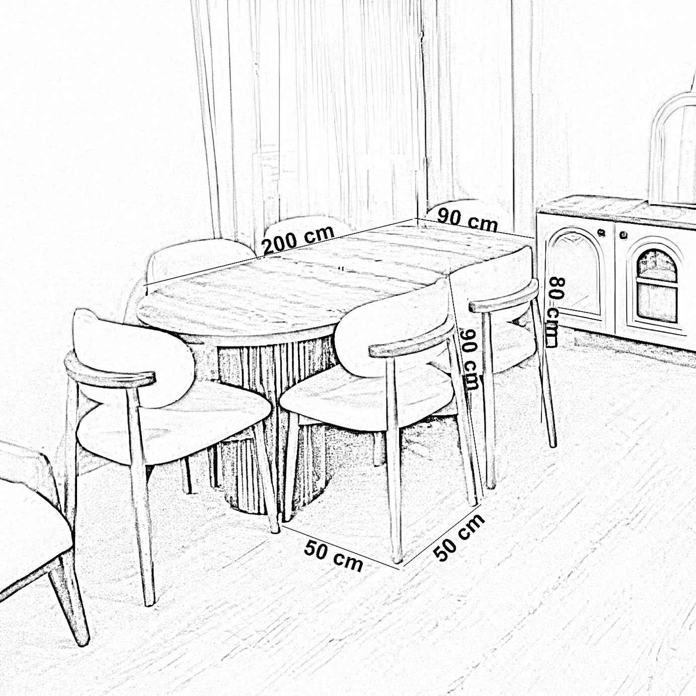 طقم سفرة خشب زان و كونتر، 7 قطع