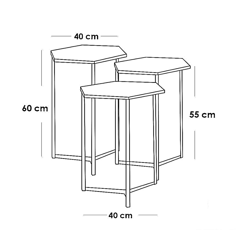 طقم ترابيزات جانبية معدن بسطح جرانيت، 3 قطع